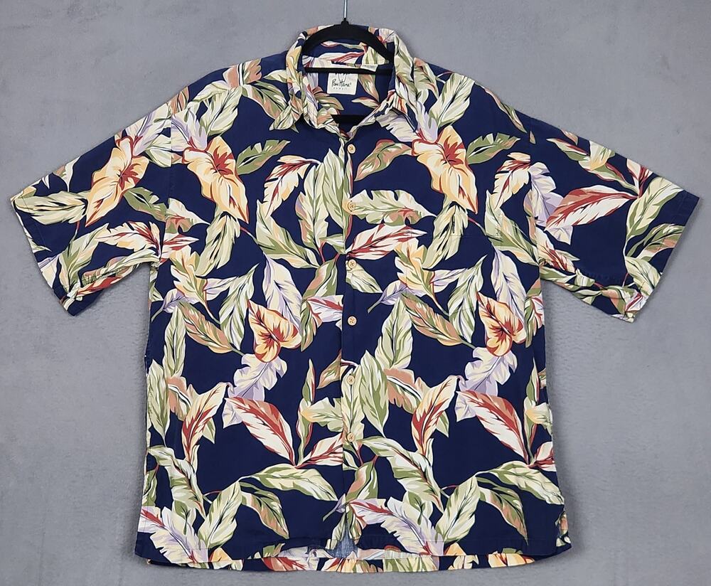 VINTAGE PAU HANA HAWAII Hawaiian Shirt Mens XX Blue Floral Vacation Beach Rayon
